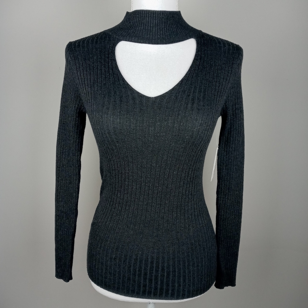 Society 212 Charcoal Grey Ribbed Mock neck Top